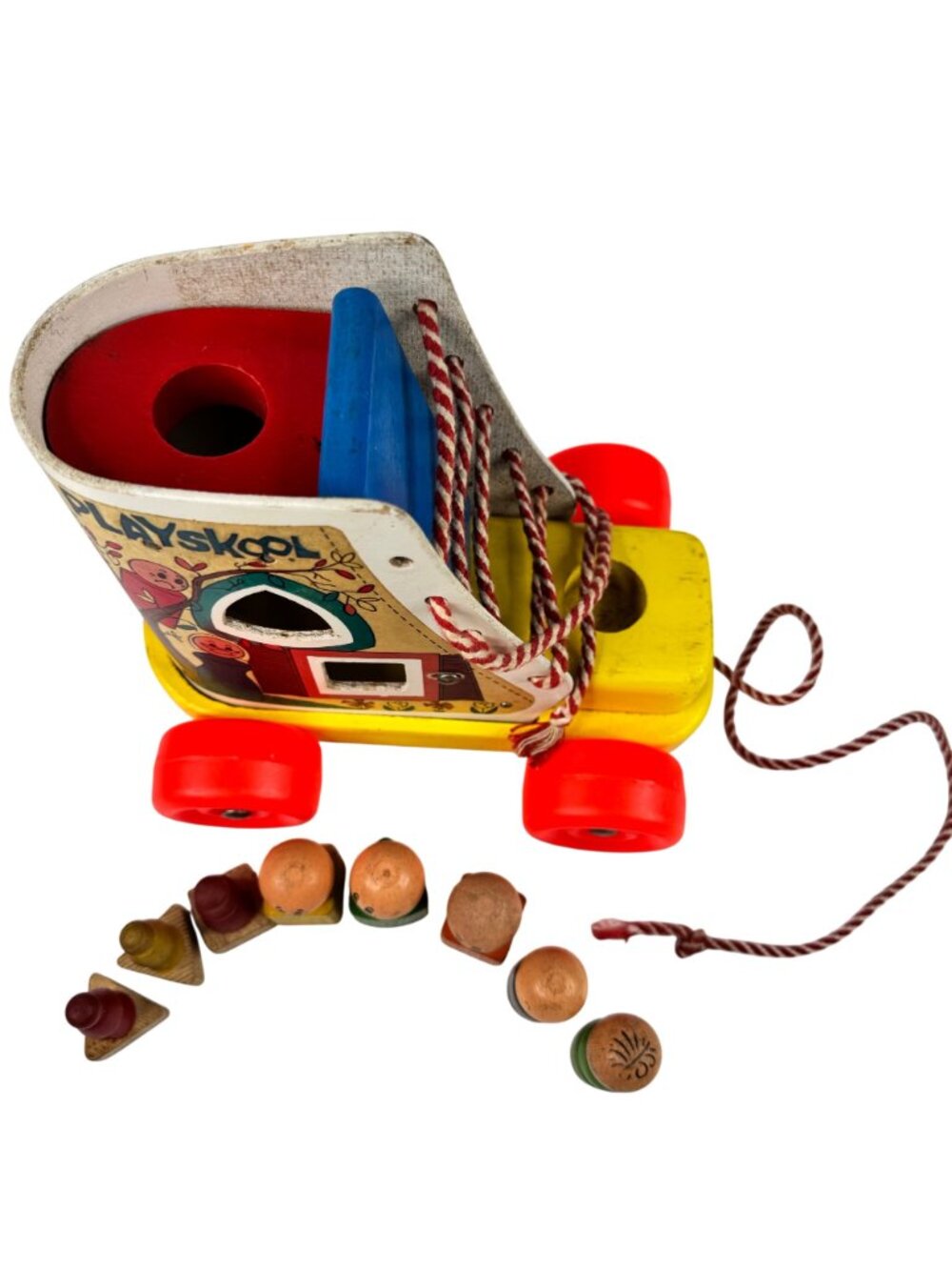 Playskool Wooden Pull Along Toy Shoe Lace Up People Figures 1970s Vtg Toddler - Picture 3 of 13